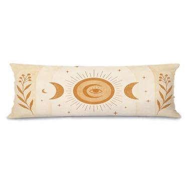 Imagem de Evcprz Boho Sun Moon Body Pillow Cover 20x54, Celestial Eye Mystic Long Fronha com Zíper, Bege Tan Minimalista Decoração de Quarto, Capa de Almofada Corporal Boêmia Espiritual Dupla Face