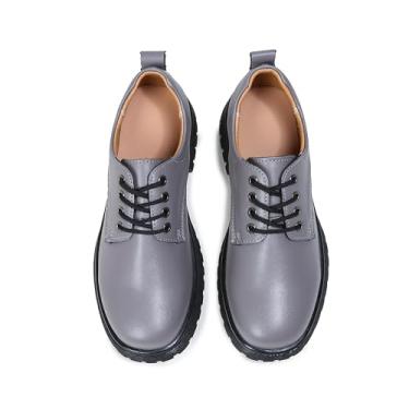 Imagem de Ruiatoo Sapato social feminino confortável com cadarço plataforma Oxford bico redondo sapato social Oxford, Cinza, 6.5