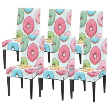 Imagem de hongjinglin Conjunto de 6 capas elásticas para cadeira de sala de jantar, capa protetora de assento de cadeira, rosquinha, fofa, removível, lavável, para cozinha, casa, hotel, banquete, festa de