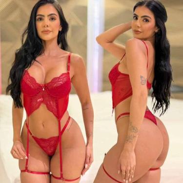 Imagem de Conjunto Com Cinta Liga Tule Luxuria Secreta Tamanho:GGCor:Vermelho - 