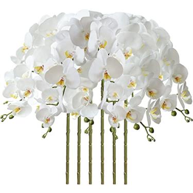 Imagem de FagusHome Flores artificiais Phalaenopsis de 81 cm, 6 peças, flores artificiais de orquídea para decoração de casa (6 peças)