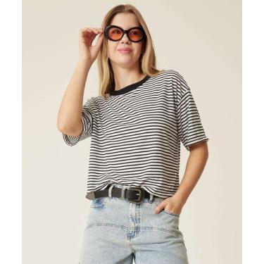 Imagem de Blusa Feminina Listrada Manga Curta Marisa-21004, PP, Preto