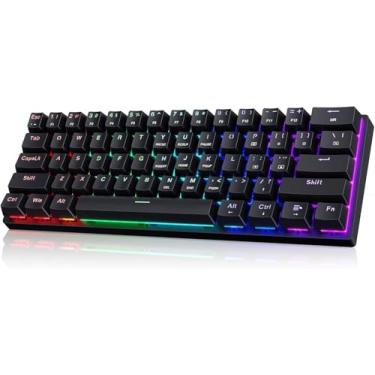 Imagem de Teclado portátil 60% mecânico para jogos, teclado com fio com interruptores azuis, retroiluminação de LED, mini teclado de escritório ultracompacto de 61 teclas para PC/Mac/Xbox, fácil de carregar na