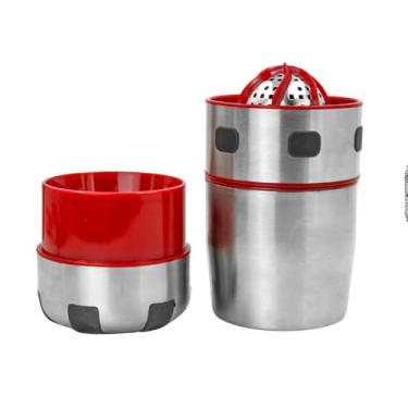 Imagem de Espremedor Amassador Cortador de Frutas e Verduras, Aço Inoxidável, Vermelho, 400ml, com Copo 750ml, Fatiador, Descascador, Faca Ondulada