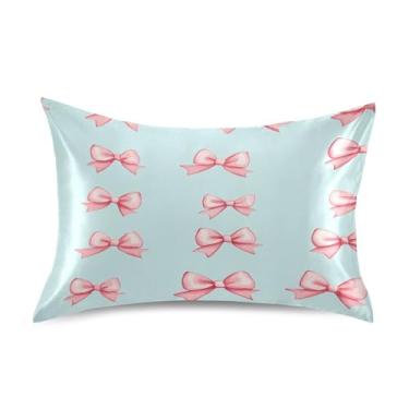 Imagem de Blueangle Fronha de cetim com laços rosa pequenos para cabelo e pele, fronha de seda, tamanho Queen (50,8 x 76,2 cm) - Capas de almofada de cetim refrescantes com fecho de envelope (259)