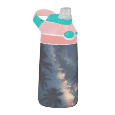 Imagem de ATTX Garrafa de água Coconut Trees Starry Sky de 473 ml – Garrafa de água reutilizável Tritan Sports & Travel com canudo e tampa de bico pop-up #24