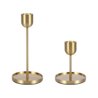 Imagem de Ioensy Conjunto de 2 Castiçais Dourados para Festas, Lareira, Aniversários, Sala de Jantar, Mesa, Castiçal de Metal para Decoração de Casa