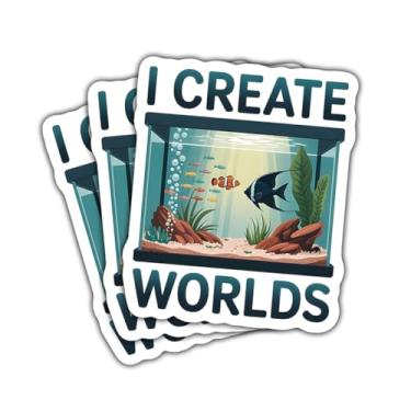 Imagem de Adesivos de aquário I Create Worlds com 3 peças, adesivos fofos de vinil para laptop, garrafa de água, caderno, scrapbook, para-choque de carro, presente para aquaristas, amantes de peixes