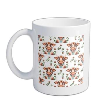 Imagem de Caneca Xícara Café Porcelana 300ml Com Desenho Flores e Vacas