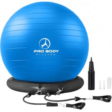 Imagem de ProBody Pilates Cadeira de bola de ioga, cadeira de exercício com base ou suporte para mesa de escritório em casa, sentado ou treino, assento de bola de equilíbrio e estabilidade, bola de ginástica