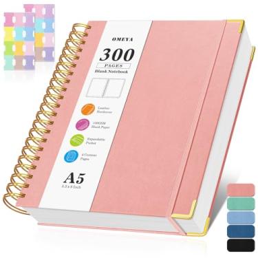 Imagem de Caderno espiral em branco: caderno de esboço de couro, caderno de capa dura sem forro de 300 páginas para mulheres e homens, diário de papel grosso sem vazamento de 100GSM, caderno de esboço de arte