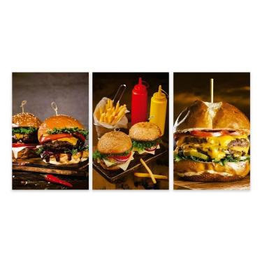 Imagem de Kit 3 Quadros Hambúrguer Lanches Hamburgueria Placas Mdf