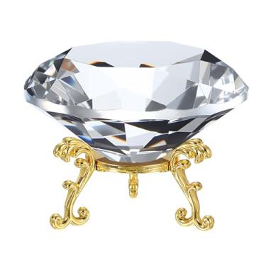 Imagem de PATIKIL Peso de papel de cristal de diamante, peso de papel de cristal de 100 mm / 3,94" com base de metal dourado 25 para decoração de mesa de escritório em casa, enfeites de festa de casamento