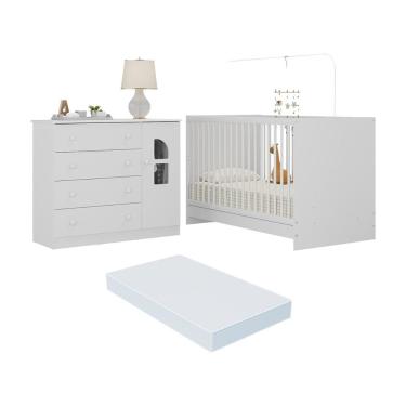 Imagem de Berço 3 em 1 com Colchão Incluso e Cômoda 1 Porta 4 Gavetas Amora Multimóveis MP4767