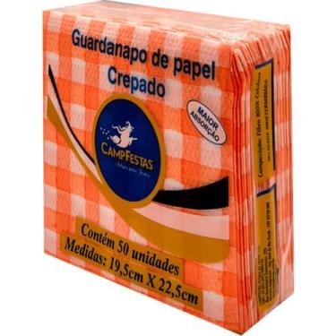 Imagem de Guardanapo Crepado Xadrez Laranja 50 fls 19,5x22,5cm CampFestas - Insp