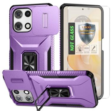 Imagem de Capa para Moto G 5G 2025, com capa de lente de câmera deslizante, protetor de tela HD, suporte de anel giratório de 360°, capa protetora à prova de choque de grau militar AYMECL para Motorola Moto G
