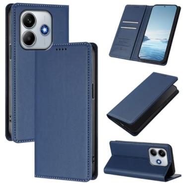 Imagem de Capa carteira fina para Redmi Note 14 5G com capa flip magnética, compartimentos para cartões e suporte, bloqueio RFID, compatível com carregamento sem fio, capa protetora à prova de choque (azul)