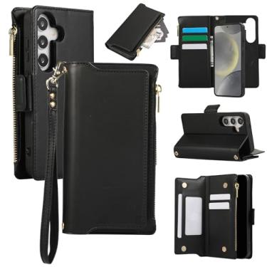 Imagem de Capa carteira para Samsung Galaxy S25, bolso com zíper magnético [destacável] capa de couro com compartimentos para cartões e dinheiro, [bloqueio RFID] capa com alça de pulso e cordão para mulher