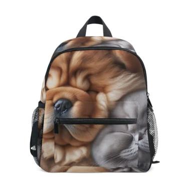 Imagem de GAIGEO Chow Chow Dog Sleeping Cat Backpack for Baby with Whistle, 2 Bottle Pockets, Lightweight, Kids Travel Backpack 10x4x12 In, for Ages 3-8