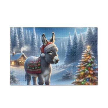 Imagem de Quebra-cabeça de burro de Natal, 500 peças, composto de papel e madeira para adultos com bolsa de armazenamento