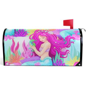 Imagem de TSENQUE Capas magnéticas decorativas para caixa de correio linda sereia rosa vinil caixa de correio decorações modernas de caixa de correio tamanho padrão 52,6 x 45,8 cm