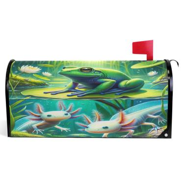 Imagem de TSENQUE Capas magnéticas decorativas para caixa de correio sapos verdes desenho animado salamandra outono caixa de correio vinil decoração moderna caixa de correio tamanho padrão 52,6 x 45,8 cm