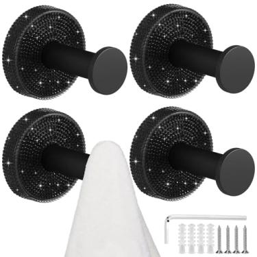 Imagem de Otoolling 4 ganchos de strass com glitter para banheiro, ganchos decorativos para chuveiro, gancho de metal, ganchos de toalha para acessórios de porta de vidro de chuveiro