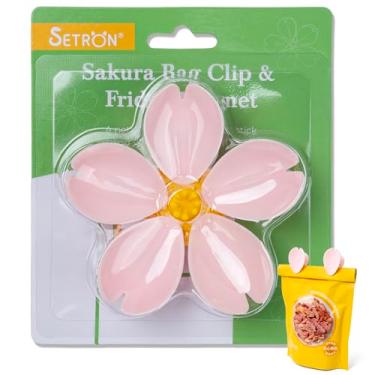 Imagem de SETRON Sakura Clipes de saco de ímãs de geladeira, clipes de vedação Msgnetic para armazenamento de alimentos, clipes de chips fofos para lanches, acessórios de cozinha para casa e presente