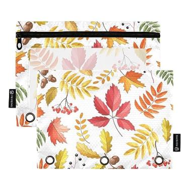 Imagem de GAIGEO Bolsa de lápis de guarda-chuva com folhas de outono para fichário de 3 anéis, bolsa de lápis com zíper frontal transparente, para organizador de fichários de escritório, Folhas de outono 4, one