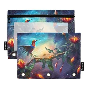 Imagem de Sacos de lápis de flores e pássaros com zíper para fichário, estojo para fichário de 3 anéis, para escritório universitário, pacote com 2