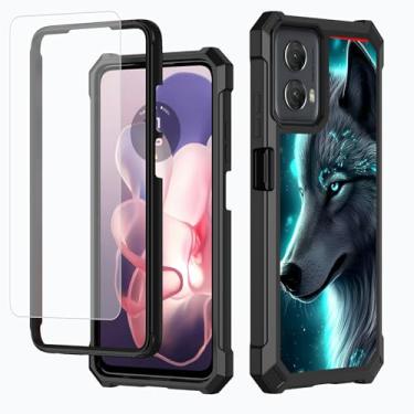 Imagem de BFDHGQZC Capa para Moto G Stylus 5G 2024 com protetor de tela, Wolf Dual Layer Hard PC texturizado traseiro e TPU macio bumper capa protetora à prova de choque Motorola G Stylus 5G 2024