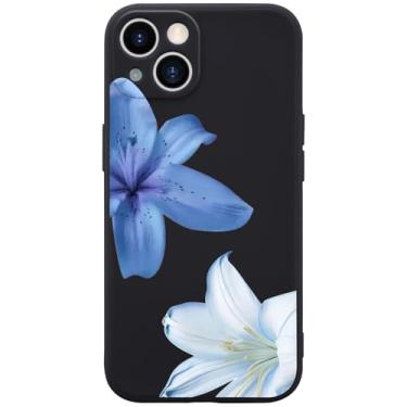 Imagem de Wihytec Capa de telefone de lírio azul e branco para iPhone 15 PRO MAX capa de flor de lírio azul silicone líquido macio gel borracha fosco capa de telefone com forro de microfibra
