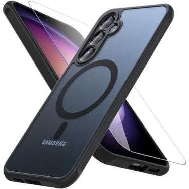 Imagem de Hensinple Capa magnética para celular Galaxy A14 5G com protetor de tela de vidro, [compatível com MagSafe], capa traseira fosca à prova de choque militar para Samsung Galaxy A14 5G - preta