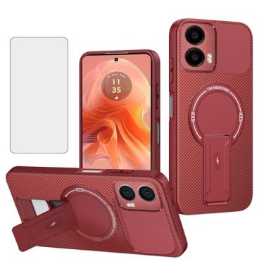 Imagem de Asuwish Capa de celular para Motorola Moto G04/G04s/G24/E14 4G Capa magnética de fibra de carbono com protetor de tela de vidro temperado e suporte protetor de celular macio acessórios GO4 G 04 04s 24
