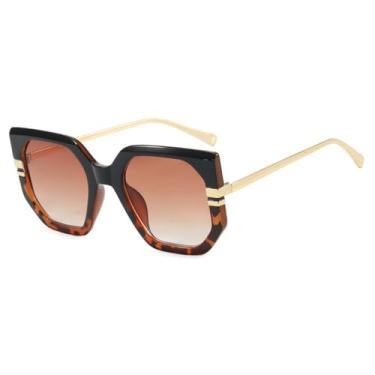 Imagem de Óculos de Sol Feminino e Masculino com Armação Grande em Metal Gradiente e Proteção UV400 para Esportes ao Ar Livre, Corrida e Ciclismo, Cor Dourada com Flor de Chá