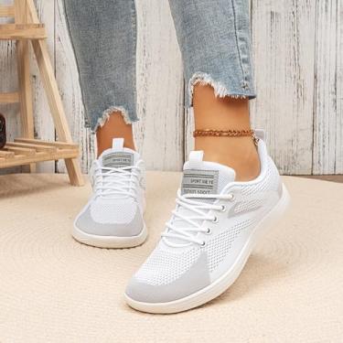 Imagem de Tênis feminino casual com bico largo, sem queda, academia, caminhada, trilha, corrida, tênis, fitness, G2238 branco, 37