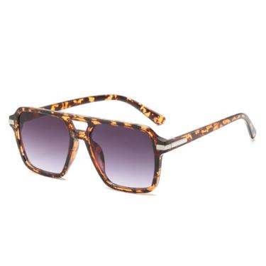 Imagem de Óculos de Sol UV400 - Lentes Degradê com Ponte Dupla para Homens e Mulheres, Ideais para Esportes, Corrida, Ciclismo e Atividades ao Ar Livre, Estampa de Leopardo Cinza