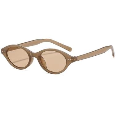 Imagem de Óculos de Sol Femininos e Masculinos com Armação Oval Pequena e Rebites, Proteção UV400, Ideais para Esportes ao Ar Livre, Corrida e Ciclismo. Cor: Chá.
