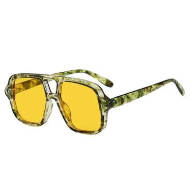 Imagem de Óculos de Sol Femininos com Armação Grande e Ponte Dupla, Estampa de Leopardo, Proteção UV400, Ideais para Esportes ao Ar Livre, Corrida e Ciclismo, Cor Amarela com Flores