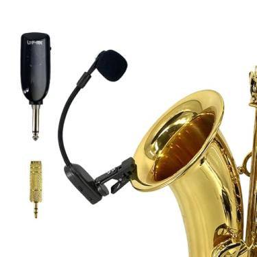 Imagem de Foyarinal Sistema de microfone de saxofone sem fio UHF com clipe | Microfone de instrumento de alcance de 50 metros com transmissor e receptor Plug-and-Play para saxofone, trompete, trombone, trompa