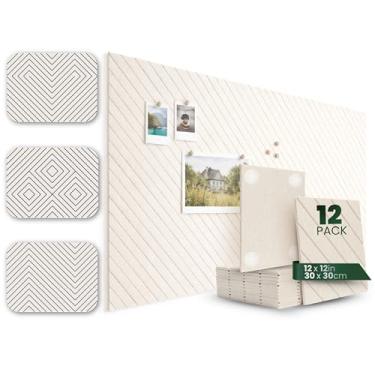 Imagem de Placa de feltro grande, alternativa para quadro de cortiça preta, pacote com 12 azulejos de parede de feltro, 47 x 35, painéis de decoração de ripas, azulejos de quadro de avisos para decoração de