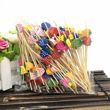Imagem de 100 Pacotes de Palitos para Cocktail Bambu Fruta com Padrões Bonitos Petiscos Bebidas Frutas Cupcakes Fornecimentos Casamento Aniversário Festa na Pra