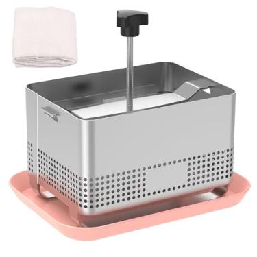 Imagem de Prensa de tofu de aço inoxidável, máquina de tofu DIY com toalha prensadora de tofu e bandeja coletora, design de prensa profunda atualizado de aço inoxidável para prensa de queijo Paneer Maker