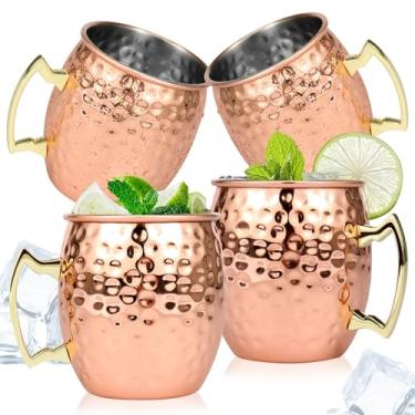 Imagem de Tcwhniev Conjunto de 4 canecas de mule de Moscou, canecas de mule para o Ano Novo Dia dos Namorados, caneca de cobre de Moscou de aço inoxidável de 473 ml com alça para coquetel, café, vinho, vodca