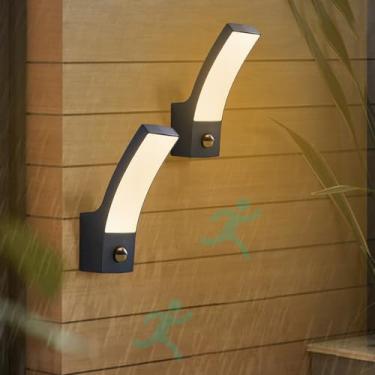 Imagem de GZZBMY LED Exterior apliques de parede com detetor de movimento moderno candeeiros de parede IP65 impermeável interior / exterior iluminação Pathway terraço varanda jardim (luz quente preta, 2 peças)