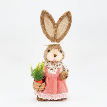 Imagem de Coelha De Páscoa Decoração Em Palha Coelhinha Fazendeira 48cm