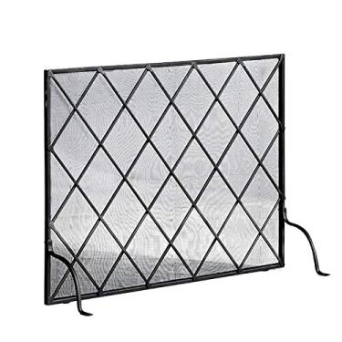 Imagem de CGKs6anmU Portão de lareira de pé livre para crianças ou animais de estimação, painel grande plano de tela de lareira de ferro único 71 cm de altura para ambientes internos e externos, preto