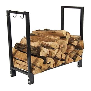Imagem de Rack de armazenamento de lenha suporte de lenha suporte de troncos resistente para lareira interna externa empilhador de armazenamento de pilha de madeira organizador para exterior (cor: preto