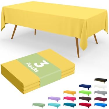Imagem de Smiry Toalha de mesa descartável, pacote com 3, toalha de mesa de plástico impermeável, 137 x 272 cm, capas de mesa retangulares decorativas para festa, aniversário, piquenique, amarelo