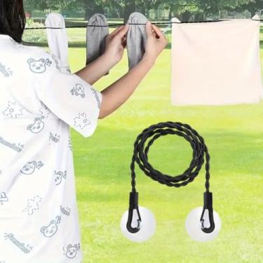 Imagem de Varal portátil elástico extensível com ganchos e ventosas para viagens, acampamento, casa, trailer, uso interno e externo, lavanderia, preto